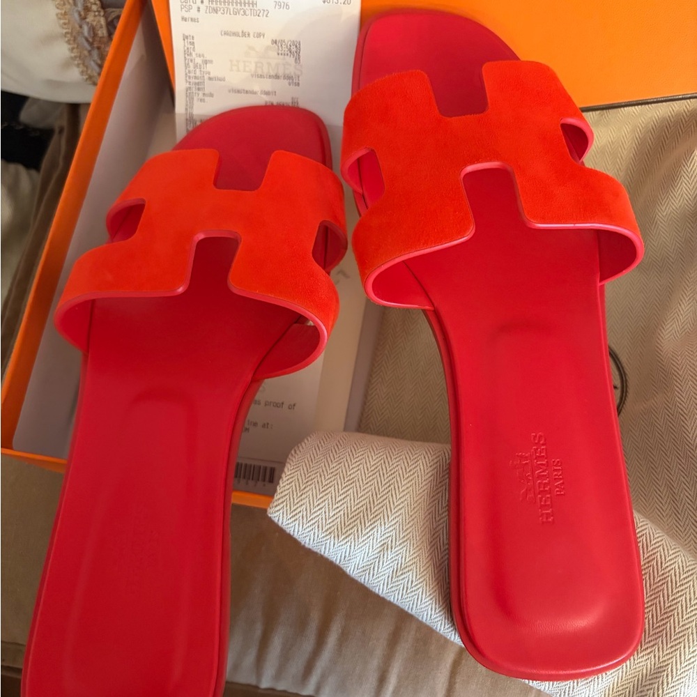 HERMES women’s Red/orange Oran Sandals 39/9 - Picture 6 of 7